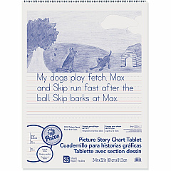 Pacon Ruled Picture Story Chart Tablet 25 Sheets - Spiral Bound - Both Side Ruling Surface - Ruled Front Ruling - 1.50" Ruled - 13.63" Picture Story Space - 24" x 32" Sheet Size - White Paper - Punched - 1 Each (MMK07430)