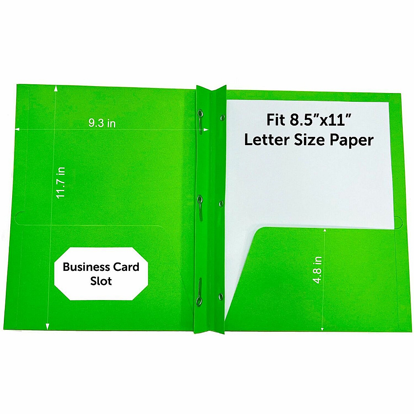 Sparco Letter Pocket Folder 8 1/2" x 11" - 3 x Double Prong Fastener - 2 Internal Pocket - Apple Green - 1 Box (78542)