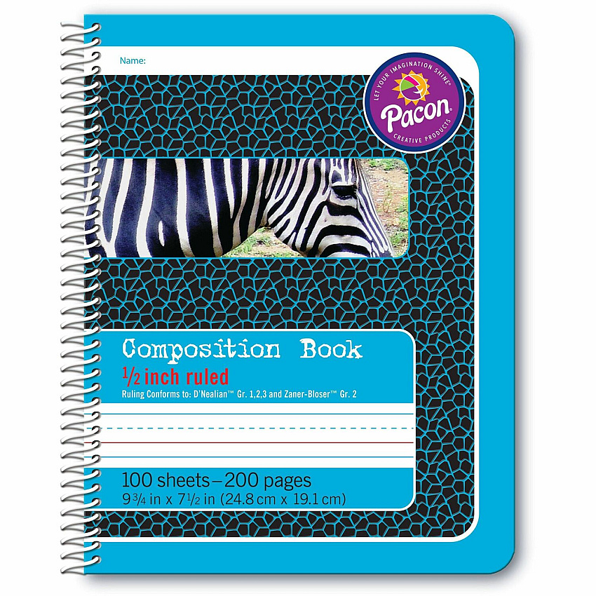 Pacon Composition Book 100 Sheets - 200 Pages - Spiral Bound - Short Way Ruled Front Ruling - 0.50" Ruled - 7 1/2" x 9 3/4" Sheet Size - Blue Cover - 1 Each (2429)