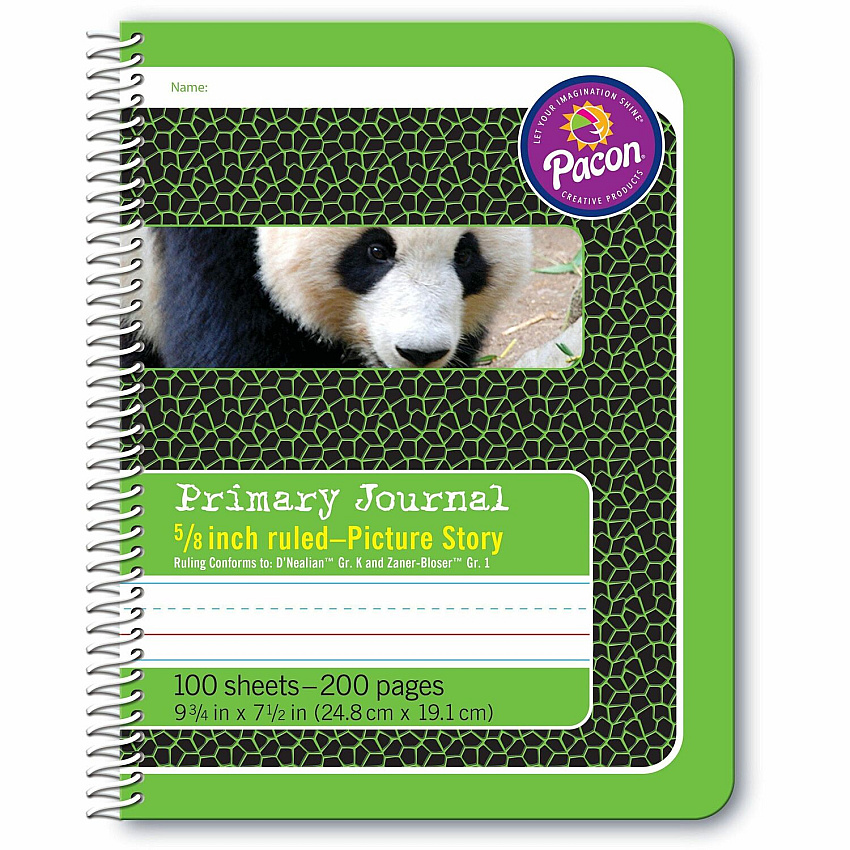 Pacon Composition Book 100 Sheets - 200 Pages - Spiral Bound - Short Way Ruled Front Ruling - 0.63" Ruled - 4.50" Picture Story Space - 7 1/2" x 9 3/4" Sheet Size - Green Cover - Recycled - 1 Each (2434)
