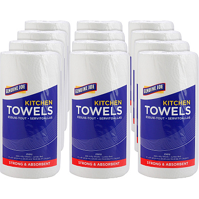 Genuine Joe Kitchen Roll Towels 2 Ply - 8" Width x 11" Length - 250 Sheets/Roll - 1 5/8" Core - White - Paper - 12 / Carton (GJO25012)