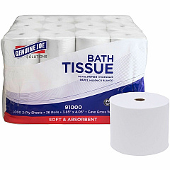 Genuine Joe Solutions Double Capacity Bath Tissue 2 Ply - 1000 Sheets/Roll - 45/64" Core - White - Virgin Fiber - 36 / Carton (GJO91000) Genuine Joe Solutions Double Capacity Bath Tissue 2 Ply - 1000 Sheets/Roll - 45/64" Core - White - Virgin Fiber - 36 / Carton (GJO91000)