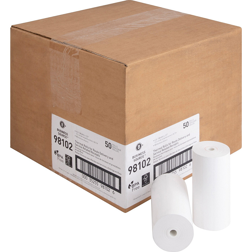 Business Source Portable Printer Receipt Thermal Rolls 4 19/64" x 127 ft - White - 50 / Carton (BSN98102)