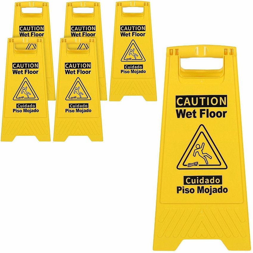 Genuine Joe Universal Graphic Wet Floor Sign English, Spanish - Print/Message "Wet Floor" - Foldable - Yellow - 2 / Carton (GJO85117CT)