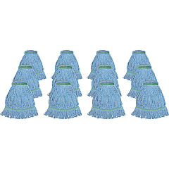 Genuine Joe Narrow Band Medium Mophead Rayon, Cotton - Blue - 12 / Carton (GJOMBL1BCT)