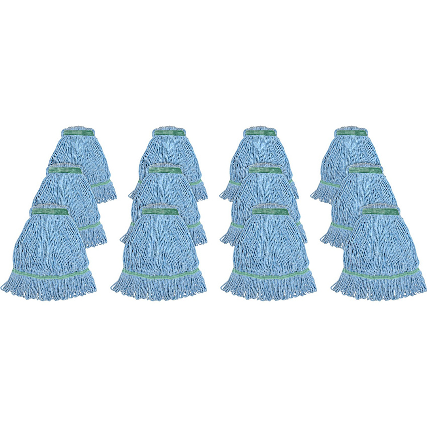 Genuine Joe Narrow Band Medium Mophead Rayon, Cotton - Blue - 12 / Carton (GJOMBL1BCT)
