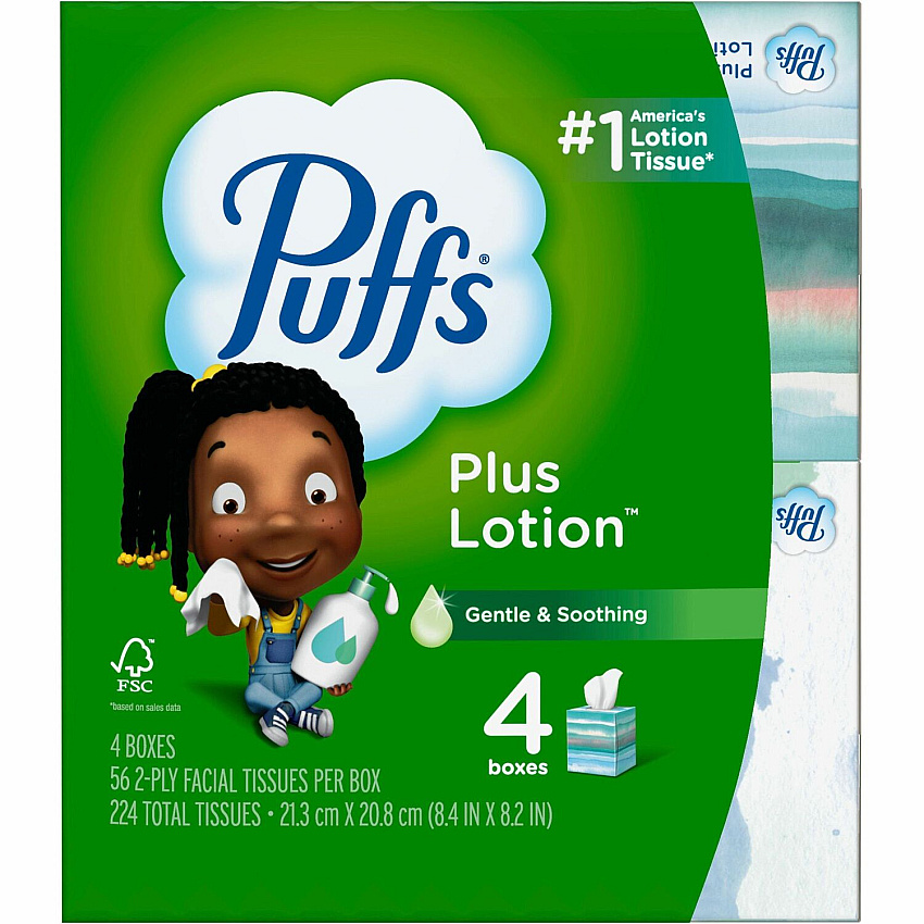 Puffs Plus Lotion Facial Tissues 2 Ply - WhiteBox - 56/Box - 4 / Pack (34899)