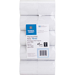 Business Source 3-1/8"x230' POS Receipt Thermal Rolls 3 1/8" x 230 ft - 48 g/m² Grammage - White - 10 / Pack (BSN98100) Business Source 3-1/8"x230' POS Receipt Thermal Rolls 3 1/8" x 230 ft - 48 g/m² Grammage - White - 10 / Pack (BSN98100)