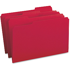 Business Source 1/3 Tab Cut Legal Recycled Top Tab File Folder 8 1/2" x 14" - Top Tab Location - Assorted Tab Position - 11 pt. - 1 Plys - Red - 10% Recycled - 100 / Box (BSN99720)