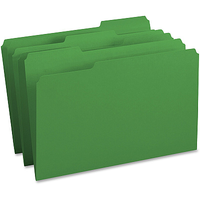 Business Source 1/3 Tab Cut Legal Recycled Top Tab File Folder 8 1/2" x 14" - Top Tab Location - Assorted Tab Position - 11 pt. - 1 Plys - Green - 10% Recycled - 100 / Box (BSN99721)