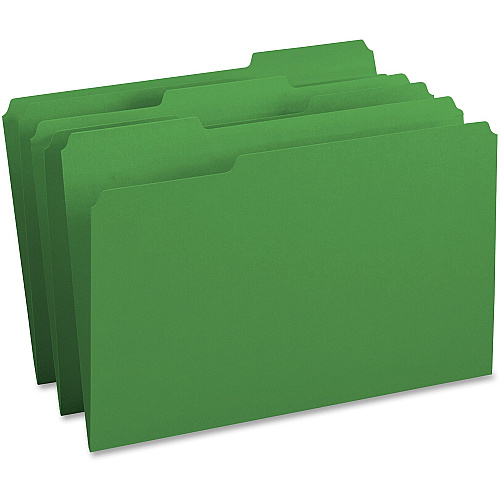 Business Source 1/3 Tab Cut Legal Recycled Top Tab File Folder 8 1/2" x 14" - Top Tab Location - Assorted Tab Position - 11 pt. - 1 Plys - Green - 10% Recycled - 100 / Box (BSN99721)