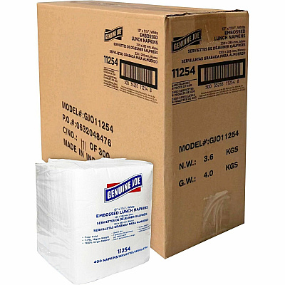Genuine Joe Lunch Napkins 1 Ply - Quarter-fold - 13" Width x 11.25" Length - White - 400/Pack - 6 / Carton (GJO11254CT)