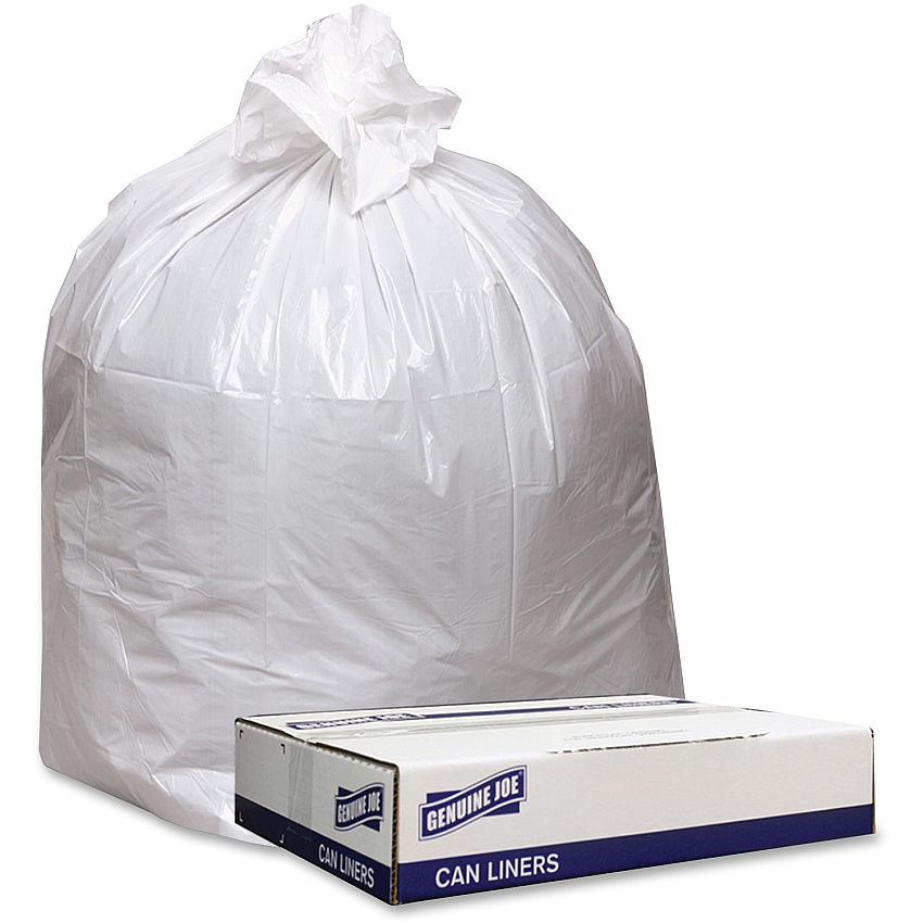 Genuine Joe Low Density White Can Liners 33 gal Capacity - 39" Length x 33" Width x 0.90 mil (23 Micron) Thickness - Low Density - White - Industrial Trash - Recycled - 100 / Carton (GJO3339W)