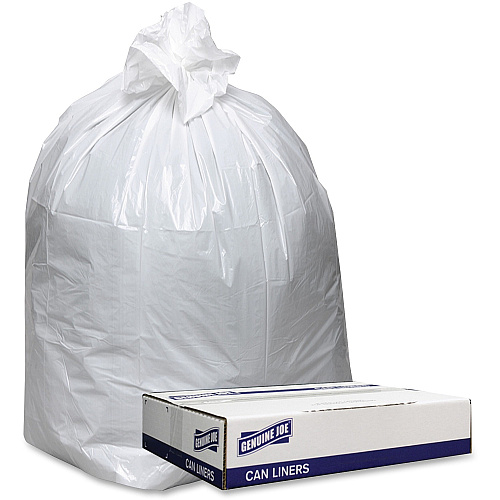 Genuine Joe Low Density White Can Liners 60 gal Capacity - 58" Length x 38" Width x 0.90 mil (23 Micron) Thickness - Low Density - White - Can, Waste Disposal - Recycled - 100 / Carton (GJO3858W)