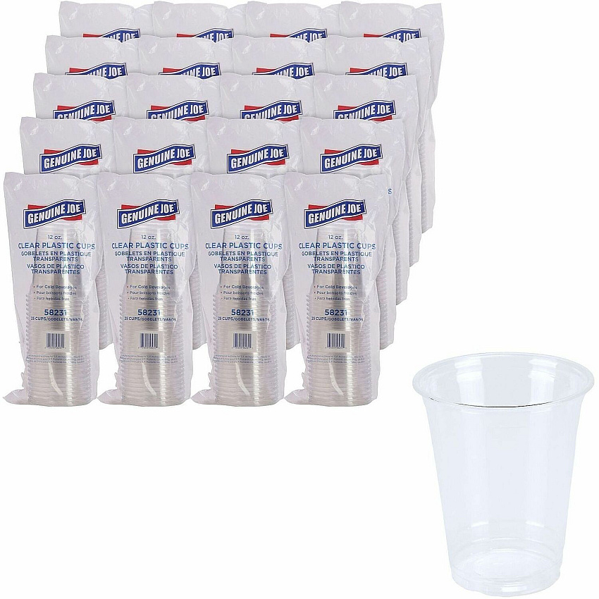 Genuine Joe 12 oz Clear Plastic Cups 12 fl oz - Clear - Plastic - Cold Drink, Beverage - 25/Pack - 20 / Carton (GJO58231CT)