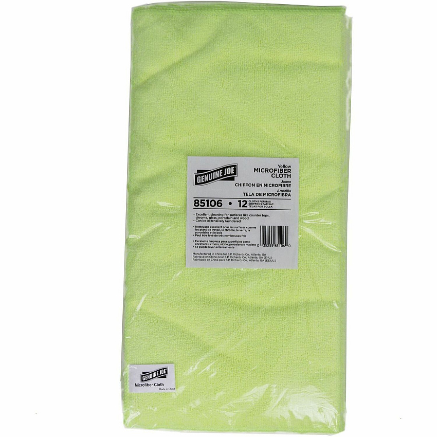 Genuine Joe General-purpose Microfiber Cloth For General Purpose - 16" Length x 16" Width - Recommended For: Dust Remover, Dirt Remover - Durable - Yellow - 12/Bag - 15 / Carton (GJO85106CT)