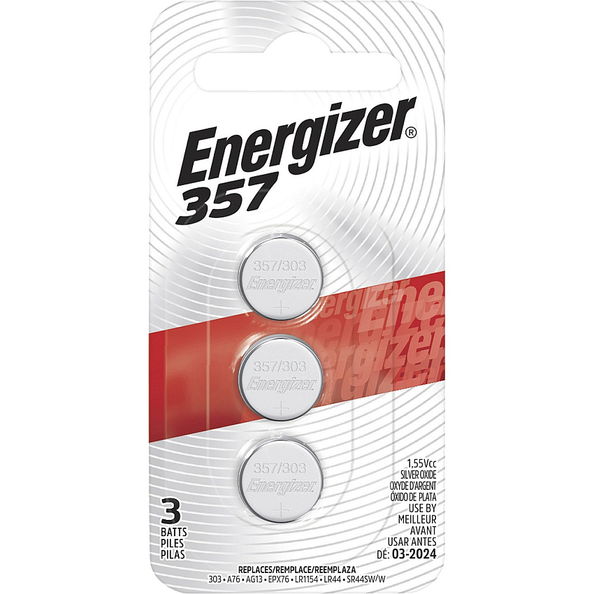 Energizer 357/303 Silver Oxide Button Battery 3-Packs For Multipurpose - 1.5 V DC - 3/Pack - 10 / Carton (357BPZ3CT)