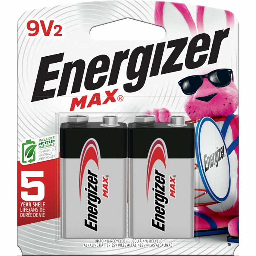 Energizer 9-Volt MAX Alkaline Batteries, 2-Packs For Multipurpose - 9V - 595 mAh - 9 V DC - 2/Pack - 4 / Carton (522BP2CT)
