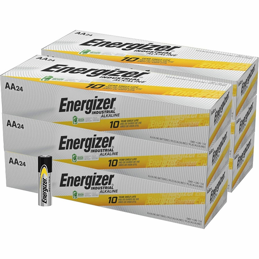 Energizer Industrial Alkaline AA Battery Boxes of 24 For Multipurpose - AA - 1.5 V DC - 24/Box - 6 / Carton (EN91CT)