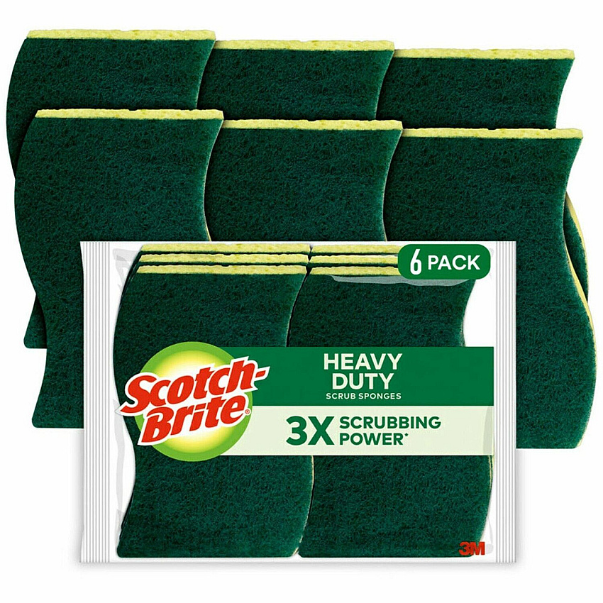 Scotch-Brite Heavy-Duty Scrub Sponges 2.8" Height x 4.5" Width x 0.6" Depth - 6/Pack - 6 / Carton - Green, Yellow (426CT)