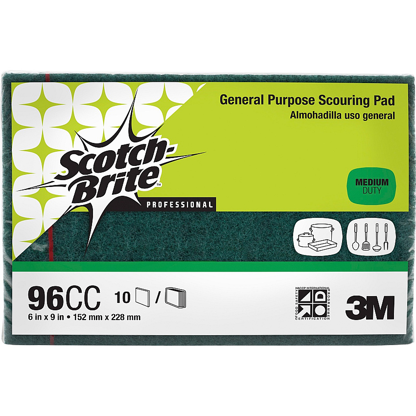 Scotch-Brite General-Purpose Scouring Pads 6" Width x 9" Length - 10/Pack - 6 / Carton - Synthetic Fiber - Green (96CCCT)