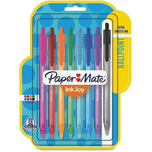 Paper Mate InkJoy 100 RT Pens 1 mm Medium Pen Point - Retractable - Assorted Ink - Translucent Barrel - 8 / Pack (1945935)