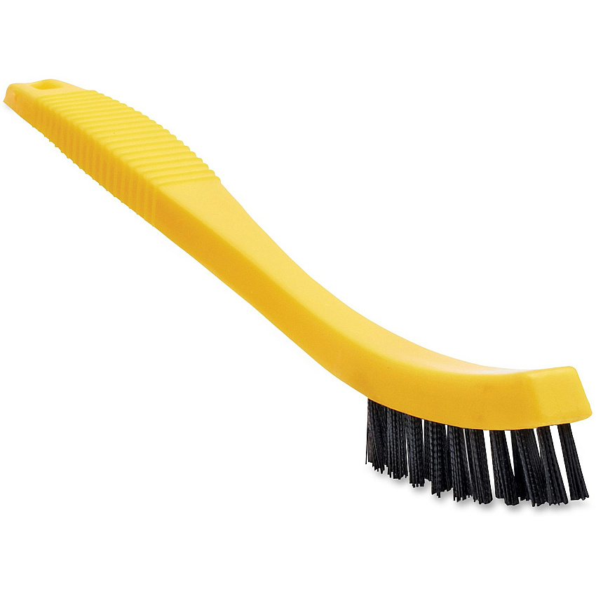 Rubbermaid Commercial Tile/Grout Brush 0.80" Plastic Bristle - 8.5" Overall Length - Black, Yellow - 12 / Carton (9B5600BKCT)