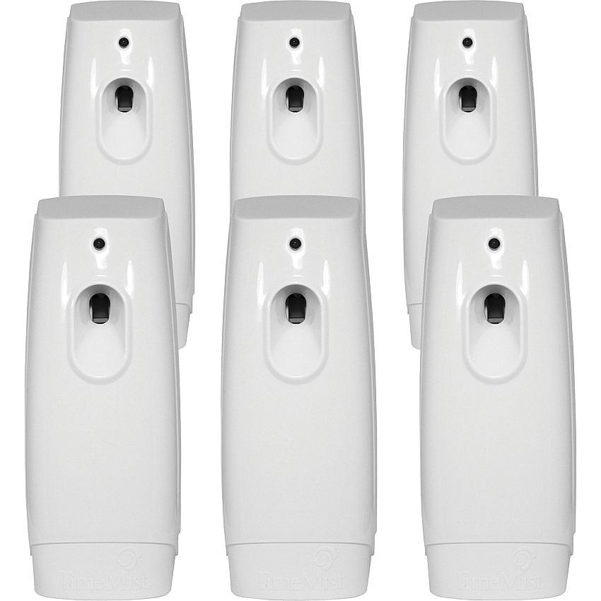TimeMist Classic Metered Aerosol Dispenser 0.25 Hour Medium - 30 Day Refill Life - 6000 ft? Coverage - 2 x AA Battery - 6 / Carton - White (1047717CT)