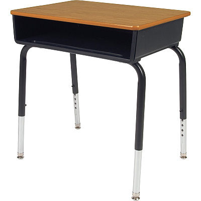 Lorell Adjustable-Height Student Desks with Book Box Medium Oak Rectangle Top - Height Adjustable - 22" to 30" Adjustment - 18" Table Top Width x 24" Table Top Depth - 30" Height - Book - Assembly Required - Black - Plastic - 2 / Carton (LLR99893)