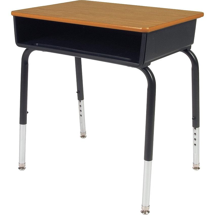 Lorell Adjustable-Height Student Desks with Book Box Medium Oak Rectangle Top - Height Adjustable - 22" to 30" Adjustment - 18" Table Top Width x 24" Table Top Depth - 30" Height - Book - Assembly Required - Black - Plastic - 2 / Carton (LLR99893)