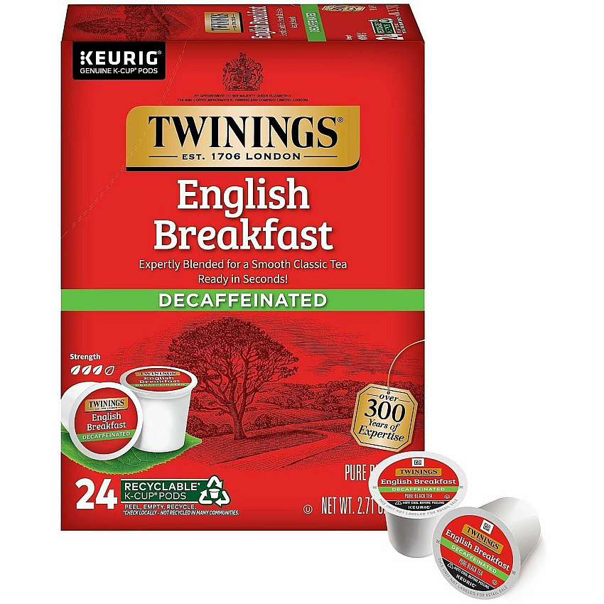 Twinings of London Decaf English Breakfast Black Tea K-Cup Decaffeinated - 24 / Box (08757)