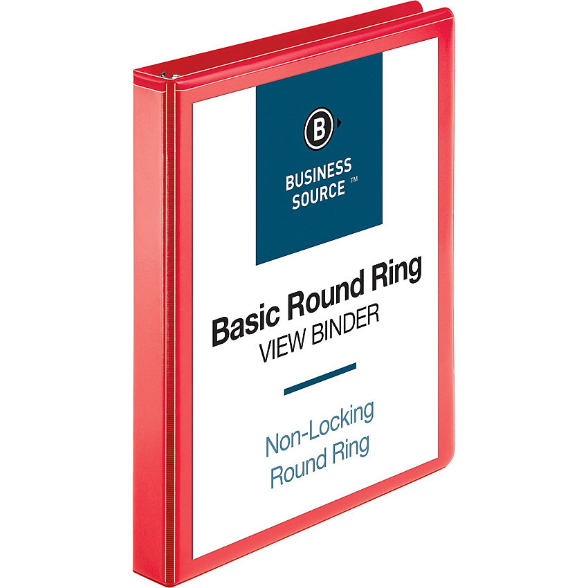 Business Source Round Ring Binder 1" Binder Capacity - Fastener: Round Ring - Pocket: 2, Internal - Red - Clear Overlay, Labeling Area - 1 Each (BSN09966)
