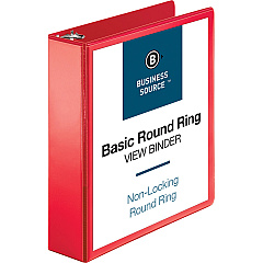 Business Source Round Ring Binder 2" Binder Capacity - Fastener: Round Ring - Pocket: 2, Internal - Red - Clear Overlay, Labeling Area - 1 Each (BSN09968)