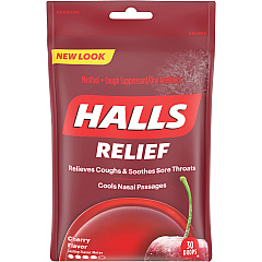 HALLS Halls Cherry Cough Drops For Sore Throat, Cough, Nasal Congestion - Cherry - 30/Bag - 1 Box (62182)