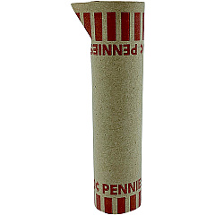 PAP-R Tubular Coin Wrap 1? Denomination - Durable, Burst Resistant, Crimped, Pre-formed - 57 lb Basis Weight - Paper - Red - 1000 / Box (23001)