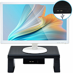 DAC&reg; Stax MP-213 Height-Adjustable Monitor/Laptop Stand with 2-USB Ports, Black 66 lb Load Capacity - 4.75" Height x 13" Width x 10.50" Depth - Black - For Monitor, Notebook, Printer, Fax Machine - Comfortable, Sturdy, Flexible, USB Charging P (02159)