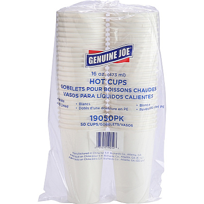 Genuine Joe 16 oz Disposable Hot Cups 16 fl oz - White - Polyurethane - Coffee, Hot Drink, Picnic, Company, Tea, Hot Chocolate, Beverage - 50/Pack - 20 / Carton (GJO19050CT)