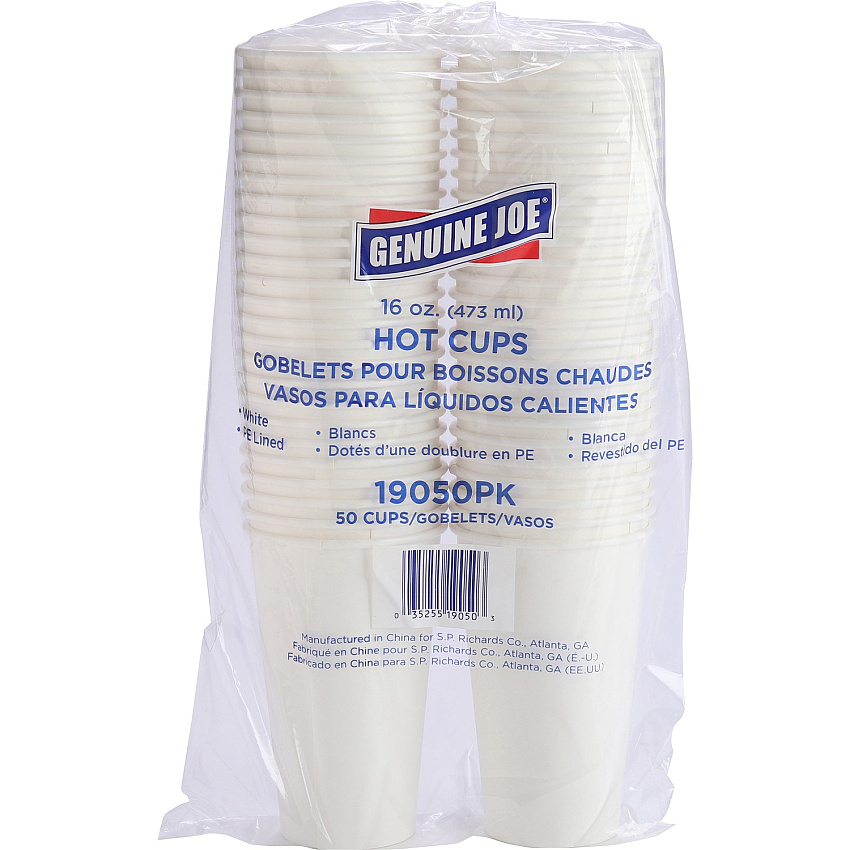 Genuine Joe 16 oz Disposable Hot Cups 16 fl oz - White - Polyurethane - Coffee, Hot Drink, Picnic, Company, Tea, Hot Chocolate, Beverage - 50/Pack - 20 / Carton (GJO19050CT)