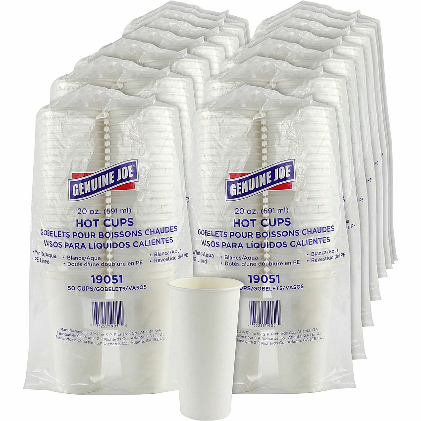 Genuine Joe 20 oz Disposable Hot Cups 20 fl oz - White - Polyurethane - Coffee, Hot Drink, Picnic, Company, Tea, Hot Chocolate, Beverage - 50/Pack - 20 / Carton (GJO19051CT)