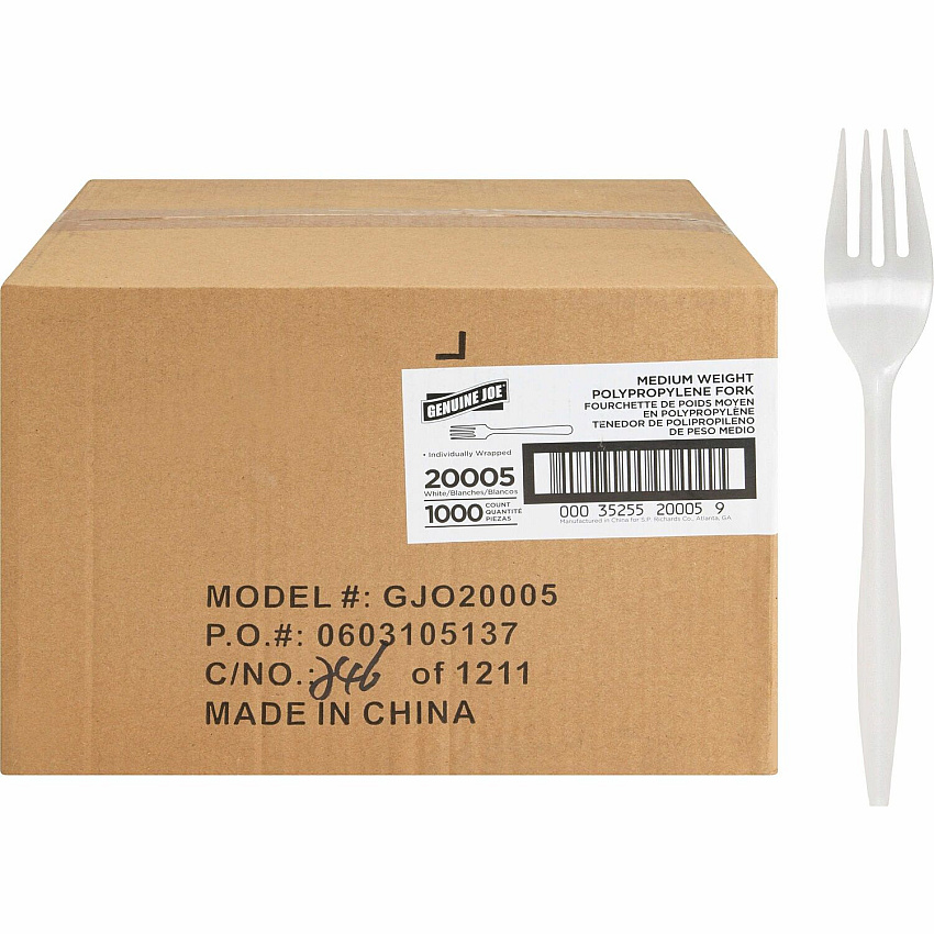 Genuine Joe Individually Wrapped Fork 1 Piece(s) - Fork - 1 x Fork - Disposable - White - 1 Carton (GJO20005)