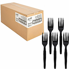 Genuine Joe Medium-Heavyweight Plastic Fork 1 Piece(s) - Fork - 1 x Fork - Disposable - Textured - Black - 1 Carton (GJO30403)