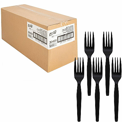 Genuine Joe Medium-Heavyweight Plastic Fork 1 Piece(s) - Fork - 1 x Fork - Disposable - Textured - Black - 1 Carton (GJO30403)