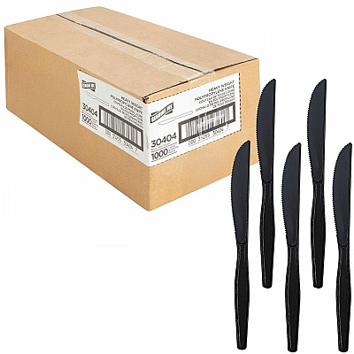 Genuine Joe Medium-Heavyweight Plastic Knife 1 Piece(s) - Knife - 1 x Knife - Disposable - Textured - Black - 1 Carton (GJO30404)