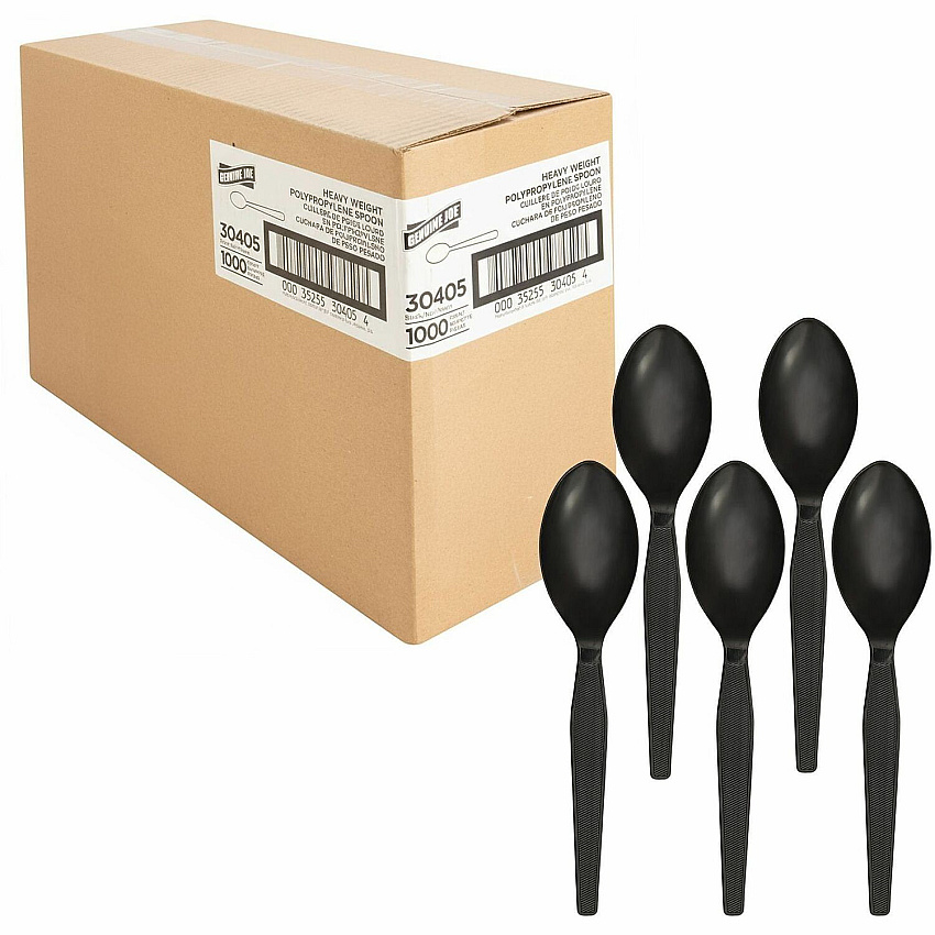 Genuine Joe Medium-Heavyweight Plastic Spoon 1 Piece(s) - Spoon - 1 x Spoon - Disposable - Textured - Black - 1 Carton (GJO30405)