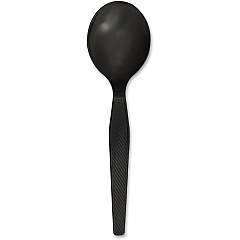 Genuine Joe Medium-Heavyweight Plastic Soup Spoons 1 Piece(s) - Soup Spoon - 1 x Soup Spoon - Disposable - Textured - Black - 1000 / Carton (GJO30406)