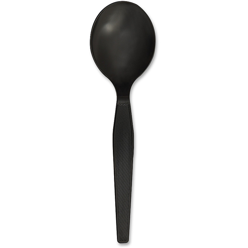 Genuine Joe Medium-Heavyweight Plastic Soup Spoons 1 Piece(s) - Soup Spoon - 1 x Soup Spoon - Disposable - Textured - Black - 1000 / Carton (GJO30406)