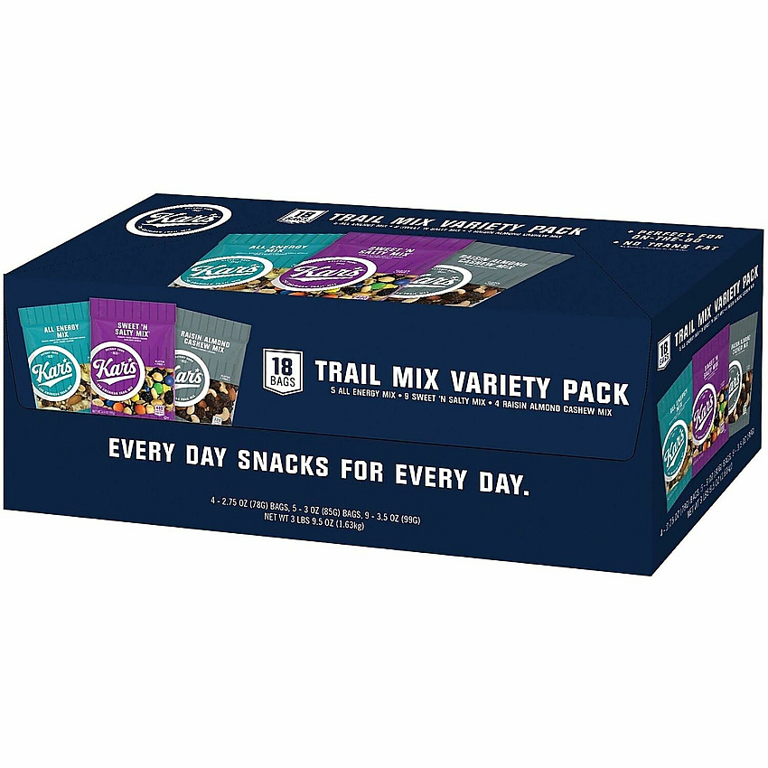 Kar's Nut and Fruit Variety Pack Cholesterol-free, Fat-free - Fruit and Nut, Peanut, Almond, Mango, Banana, Date, Sunflower Kernel, Raisin - 1 Serving Bag - 2.75 oz - 18 / Box (SN08826)