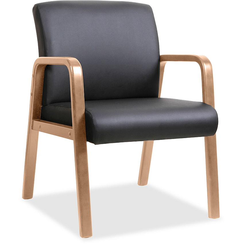 Lorell Upholstered Guest Chair Black Seat Color - Bonded Leather Seat Material - Black Back Color - Bonded Leather Back Material - Walnut Frame Color - Solid Wood Frame Material - Four-legged Base - Armrest - 1 Each (LLR20026)