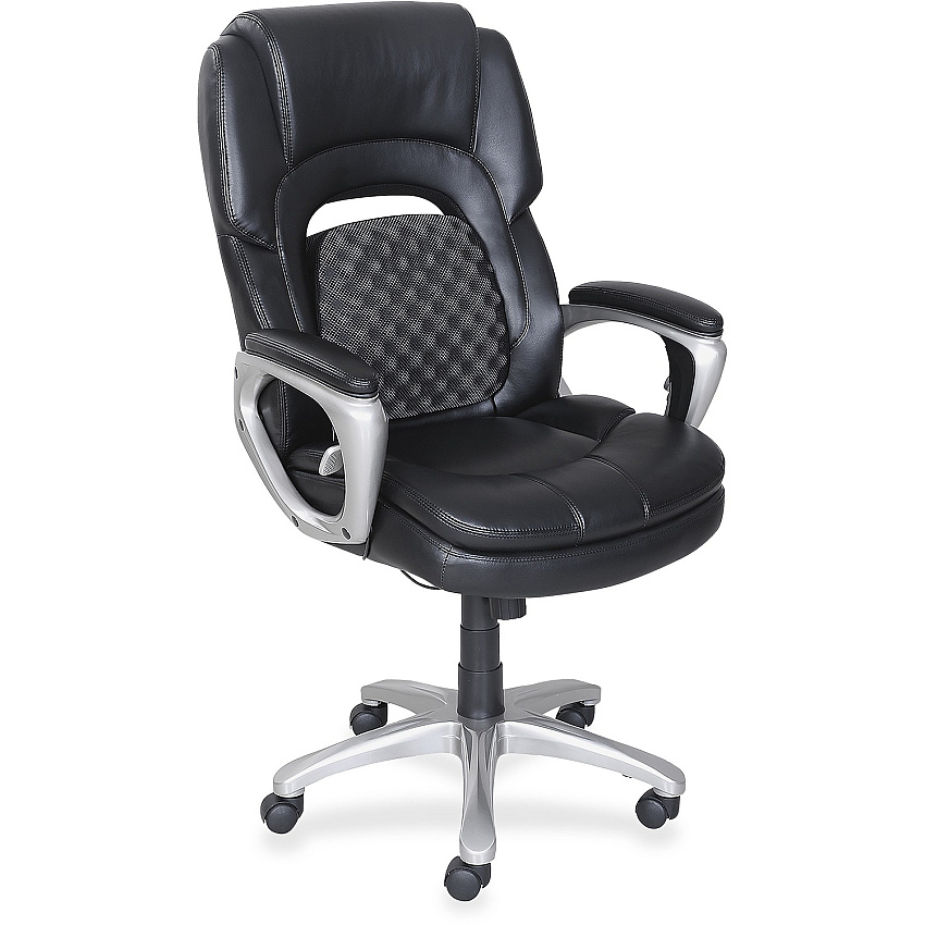 Lorell Wellness by Design Accucel Executive Office Chair Black Seat Color - Bonded Leather Seat Material - Black Back Color - Ethylene Vinyl Acetate (EVA), Bonded Leather Back Material - High Back - 5-star Base - 1 Each (LLR47422)