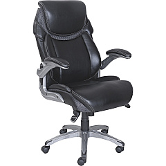Lorell Wellness by Design Mesh Executive Office Chair Black Seat Color - Bonded Leather Seat Material - Black Back Color - Bonded Leather Back Material - High Back - 5-star Base - Armrest - 1 Each (LLR47921)